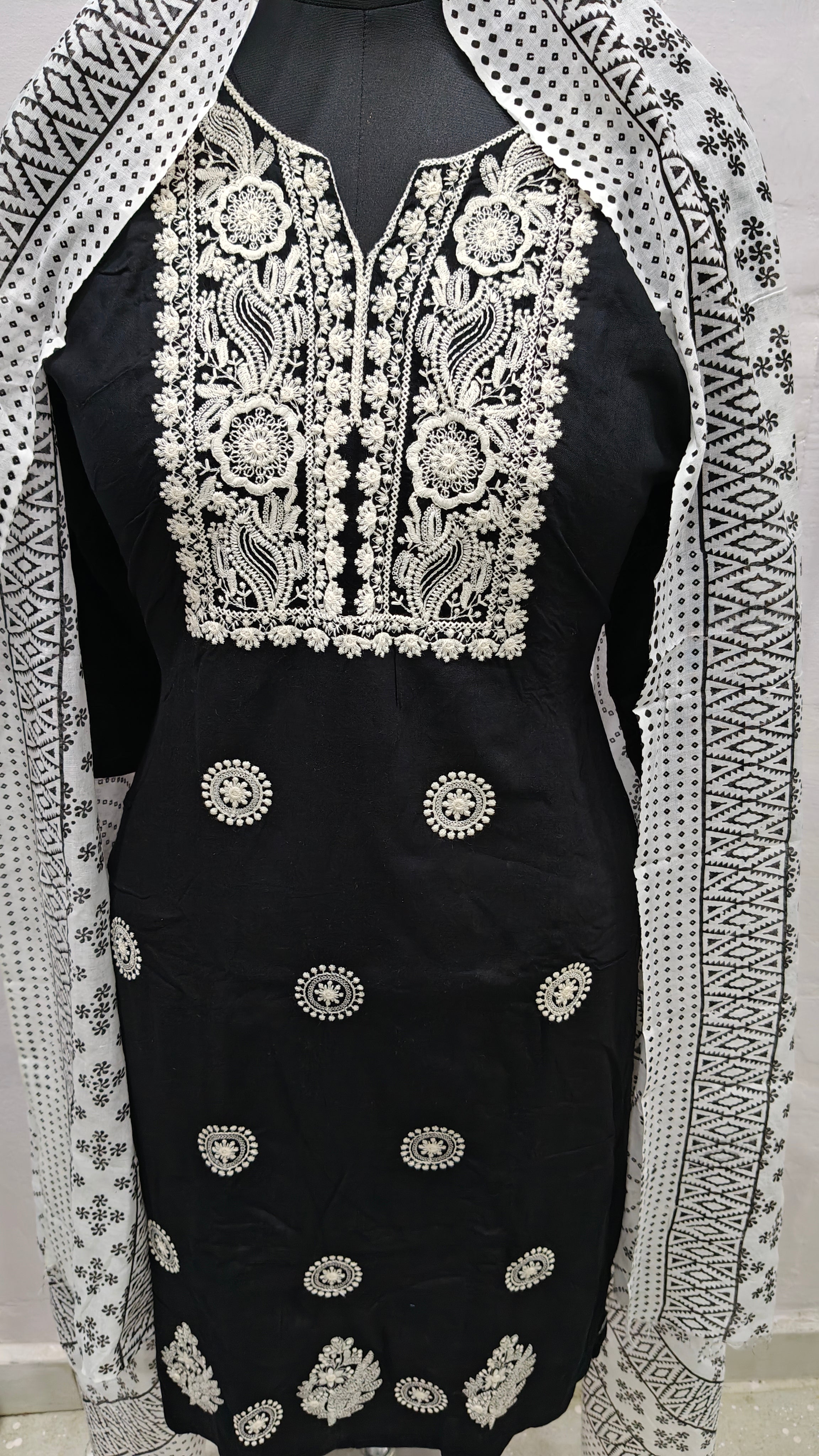 High Quality Black Lucknowi 3 Piece Set For Women